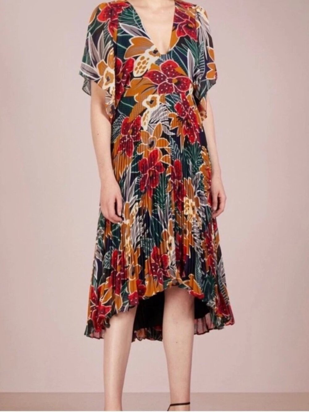 Club Monaco Zorbina Floral Pleated High-Low Dress | Size 10 - Picture 2 of 9